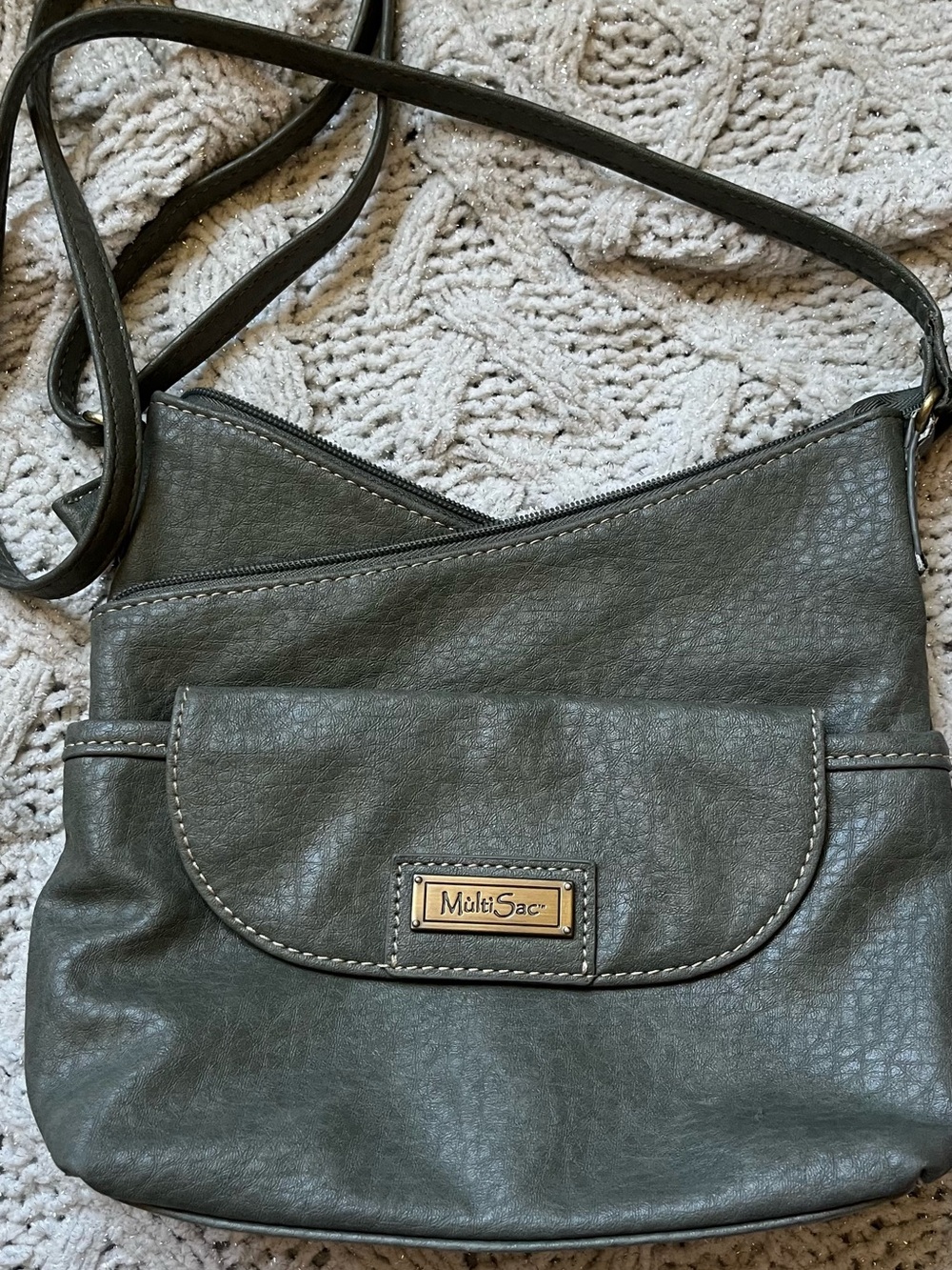 MultiSac Pebble-Texture Crossbody Bag in Gray-Green
